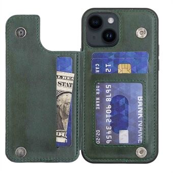 Til iPhone 14 V-Shape Retro Texture Phone Case Card Slots Kickstand Design PU Læder Coated TPU Cover
