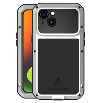 Love MEI til iPhone 14 Silikone + Metal Hybrid Telefoncover Stødsikker støvtæt beskyttelsescover med hærdet glasfilm