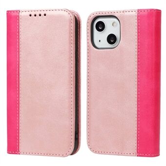 Til iPhone 14 Bi-farve splejsning Magnetisk autoabsorberet kalvetekstur PU læder telefontaske Drop-sikker Stand cover