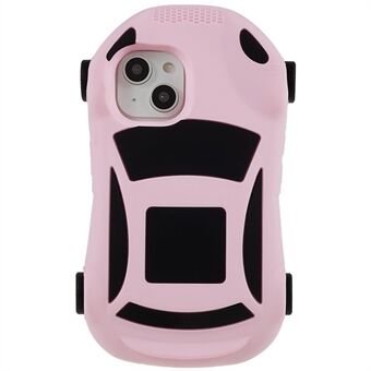 Til iPhone 14 Racing Car Shape telefontaske med 4 remskiver Silikone stødsikkert beskyttelsescover legetøj