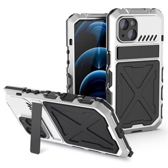 R-JUST telefoncover Kickstand til iPhone 14 Silikone + metaltelefoncover med skærmbeskytter i hærdet glas