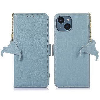 Ægte læder etui til iPhone 14, anti-drop side magnetisk lukning telefon cover RFID blokerende tegnebog telefoncover med Stand