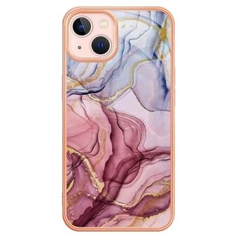 Til iPhone 14 YB IMD Series-16 Style E marmormønster bagcover Høj slagkraftig 2,0 mm TPU IMD galvaniseringsramme telefoncover