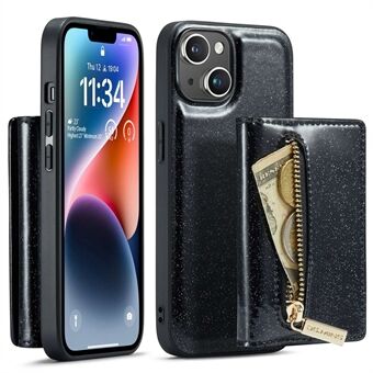 DG.MING M3-serien til iPhone 14 2-i-1 aftagelig stødsikker telefoncover Glitrende tegnebog med lynlås Magnetisk bagcover Kickstand