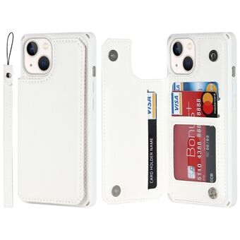 Til iPhone 14 Card Slots Design Kickstand PU læderbelagt TPU telefonetui Velbeskyttet pungcover med rem