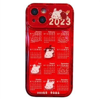 Til iPhone 14 Beskyttende rød kalender TPU telefon cover Anti-drop mobiltelefon bagcover med flip spejl