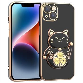 Til iPhone 14 telefoncover Lucky Fortune Cat Kickstand TPU+PC galvanisering telefoncover med kameralinsebeskytter
