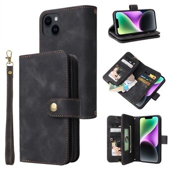 Lynlåslomme Telefon Læder Taske til iPhone 14 Stand Wallet Multifunktionelt telefoncover med stropper