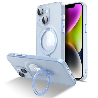 Ring Kickstand Magnetic Phone Case til iPhone 14, PC+TPU mat telefoncover med glaslinsebeskytter