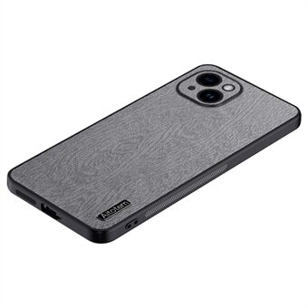 Til iPhone 14 Wood Grain telefonetui PU læder PC TPU cover med kameralinsebeskytter