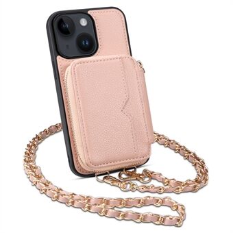 Til iPhone 14 Smartphone-etui Kickstand Kortholder Pung PU-læder+TPU-telefoncover med rem
