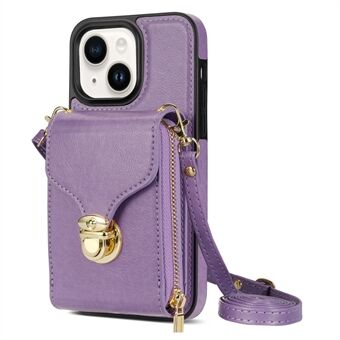 Til iPhone 14 PU-læderbelagt TPU-telefontaske Lynlåskortslot Kickstand-cover med skulderrem