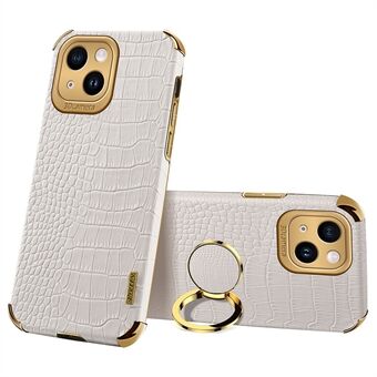 Til iPhone 14 galvaniseret PU-læderbelagt TPU-cover Ring Kickstand Crocodile Texture telefonetui