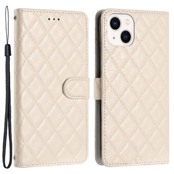 Til iPhone 14 telefoncover Støvtæt pung Shell Stand Stitching Line Rhombus Texture PU læder telefontaske