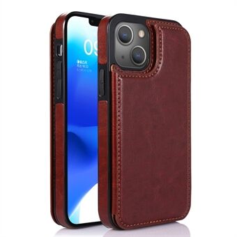 Til iPhone 14 Crazy Horse Texture PU Læder Coated TPU Telefon Case Kortholder Kickstand Cover