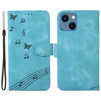 PU læder telefontaske til iPhone 14, påtrykt musiknotation Stand Mobiltelefoncover