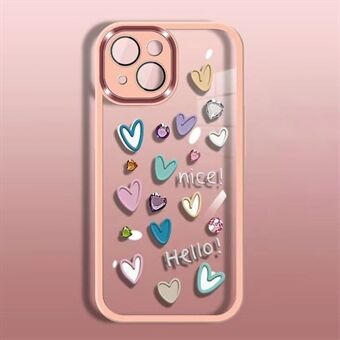 Love Heart Pattern Cover til iPhone 14, anti-ridse blød TPU telefoncover med kamera linse film