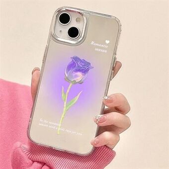 Til iPhone 14 Mirror Surface Phone Case Gradient Rose Flower Shockproof PC Cover