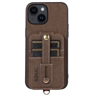 ABEEL Style 02 til iPhone 14 Anti-drop lædercoated TPU+PC Kickstand Case Card Slots Litchi Texture Phone Cover