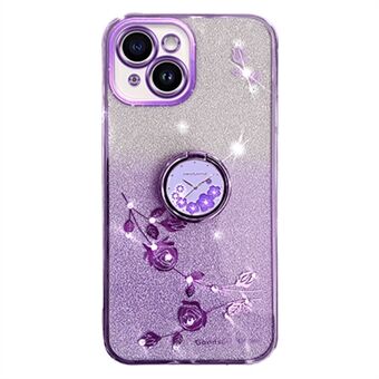 Til iPhone 14 Mobiltelefon Guard Case Ring Kickstand Blomstermønster Glitter TPU Cover