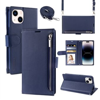 HANMAN Miki Series Lynlås Lomme Telefon Case til iPhone 14, PU Læder Pung Stand Cover med skulderrem