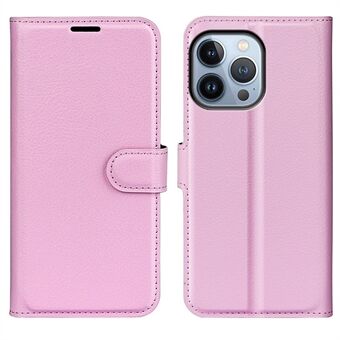 Til iPhone 14 Pro 6,1 tommer Litchi Texture PU- Stand Flip Cover Anti-ridse fuld beskyttende pung telefonetui
