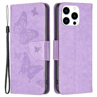 BF Imprinting Pattern Series-4 Beskyttelsesetui til iPhone 14 Pro  Butterflies Imprinted Stand Case Fuld beskyttelse Wallet Style Læderskal