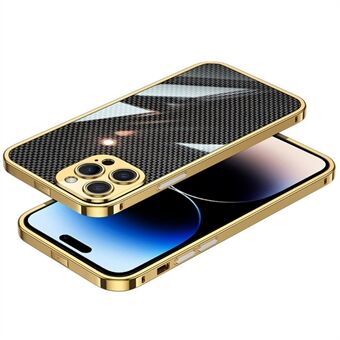 Rustfrit Steel telefoncover Bumper Case til iPhone 14 Pro, Carbon Fiber Aramid Fiber Bagplade Metal Lens Protector Shell