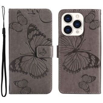 KT Leather Series-2 til iPhone 14 Pro  Stødsikker Butterfly Imprinted PU Læder Taske Telefon Pung Stand Cover