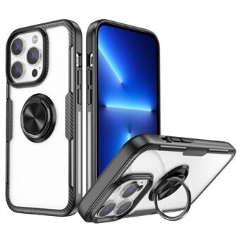 Til iPhone 14 Pro  TPU + PC + Metal Hybrid Mobiltelefon Case Gennemsigtigt bagcover med roterende Ring Kickstand