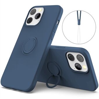 Til iPhone 14 Pro  indbygget magnetisk metalplade flydende silikone mobiltelefon cover med håndledsrem og Ring Kickstand