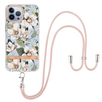 YB IMD-11 Series til iPhone 14 Pro  anti-slid blomstermønster Stilfuldt galvanisering telefoncover IMD TPU etui med snor