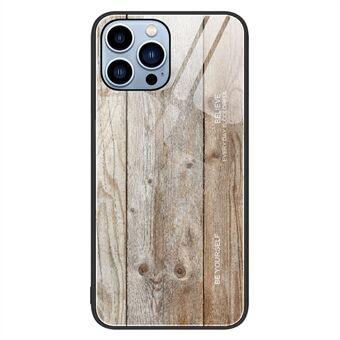 Til iPhone 14 Pro  træmønster bagcover TPU stel af hærdet glas stødabsorberende telefoncover
