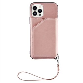 YB Lædercoating Series-2 til iPhone 14 Pro  5G Kickstand Kortholder Telefon Bagside Case PU Læder Coated TPU beskyttelsescover med rem