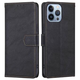 Til iPhone 14 Pro  fuld beskyttelse telefontaske Stand Kohud tekstur RFID-blokerende magnetisk lukning PU-læder Anti-slid tegnebogscover