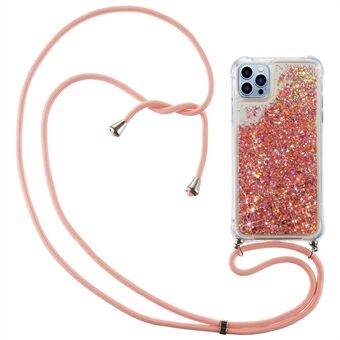 Til iPhone 14 Pro  Bling Glitter Liquid Case Flydende Quicksand Stødsikker blødt TPU telefoncover med lang snor
