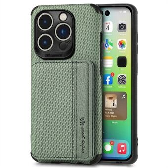 Til iPhone 14 Pro  Carbon Fiber Texture Magnetisk RFID-blokerende tegnebogsdesign Lædercoatet TPU-telefoncover med Kickstand