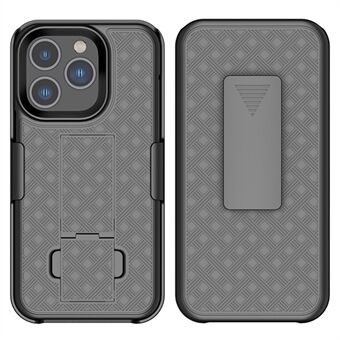 Til iPhone 14 Pro  Rotary Clip Kickstand Telefoncover Woven Texture PC + TPU Hybrid Cover