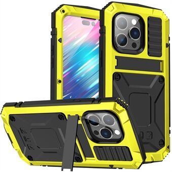 R-JUST Anti-ridse bagcover til iPhone 14 Pro  stødsikker hybrid telefoncover Kickstand med skærmbeskytter