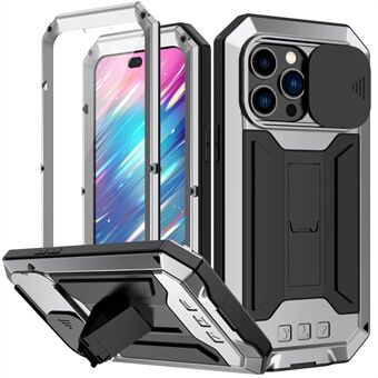R-JUST Til iPhone 14 Pro  Slide Camera Cover Silikone + Metal + Hærdet glas Skærmbeskytter Telefon Case Kickstand Design Vandtæt anti-drop cover