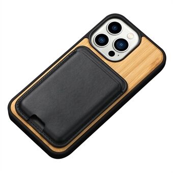 Trætaske til iPhone 14 Pro  TPU Edge trætelefoncover Anti-drop telefoncover med aftagelig magnetisk kortholder