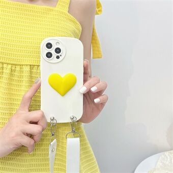 JSM til iPhone 14 Pro 3D hjerteform dekoration Anti-drop blødt TPU etui Telefoncover med skulderrem
