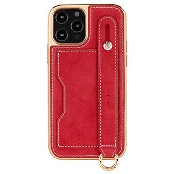 VIETAO Phone Case Kortholder til iPhone 14 Pro, Kickstand PU Læder + TPU galvanisering telefoncover med snor