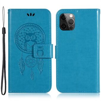 Til iPhone 14 Pro Håndledsrem Stand Flip Telefoncover Imprinted Owl Dream Catcher Mønster PU-læderetui