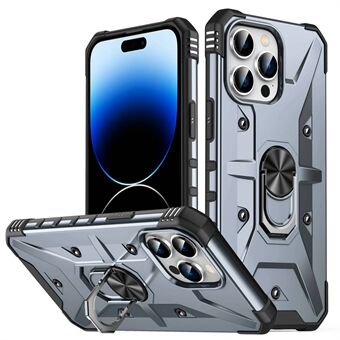 Til iPhone 14 Pro Military Grade Ring Car Mount Kickstand Case Hybrid Hard PC Blød TPU stødsikkert beskyttelsescover