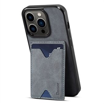 DENIOR Til iPhone 14 Pro Kortholder Telefon Cover Anti-ridse PU læder coated TPU Kickstand Case
