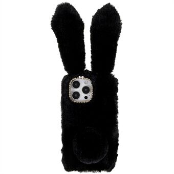 Til iPhone 14 Pro Cute 3D Bunny Ears Furry Winter Warm Case Anti-fall TPU Beskyttende Telefoncover med Glitter Rhinestone Bowknot