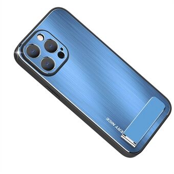 Til iPhone 14 Pro Børstet Mobiltelefon-etui Tilbage Kickstand TPU + Hybrid-cover af aluminiumslegering