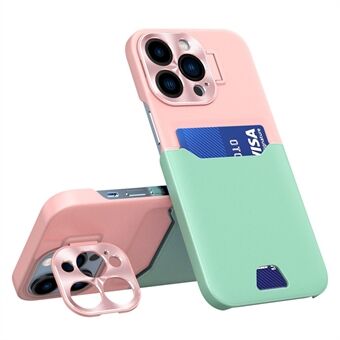 Til iPhone 14 Pro PU-læder+pc-telefon Bagcover Kortslot Design Drop-sikker etui med metallinsebeskytter Kickstand