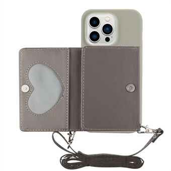 PU-læderpung TPU-etui til iPhone 14 Pro, Kickstand Anti-ridse telefoncover med skulderrem